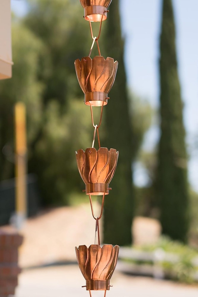 Elegant Pure Copper 8.5 ft Rain Chain – Decorative Gutter Downspout Solution