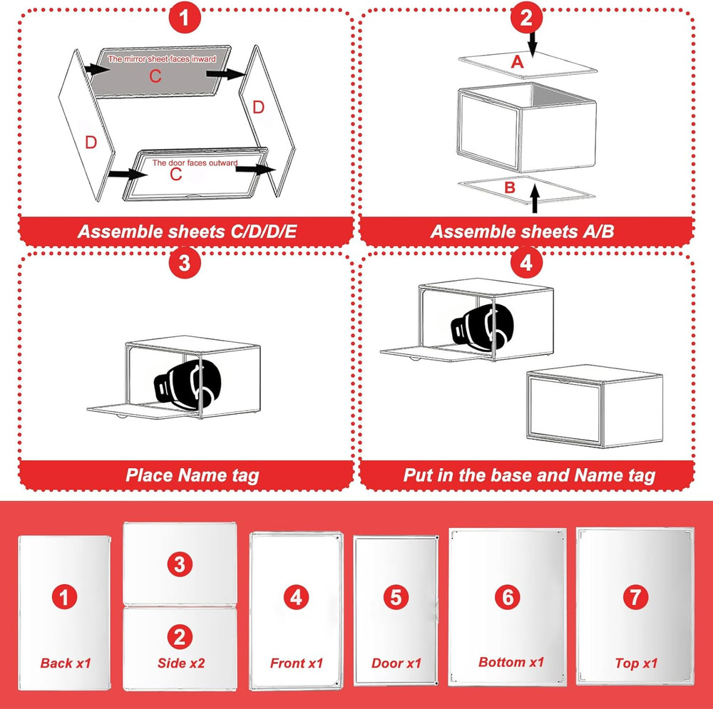Clear Boxing Glove Display Case - Self-Assembly, UV-Protected With Black Base fo