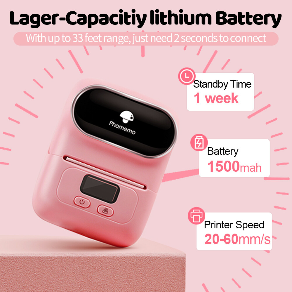 Portable Barcode Printer Wireless Pocket Thermal Printer Label Receipt Printer