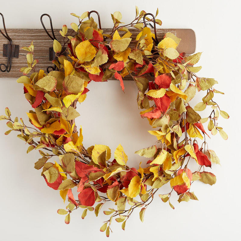 20" Artificial Assorted Fall Colored Leaves Wreath
