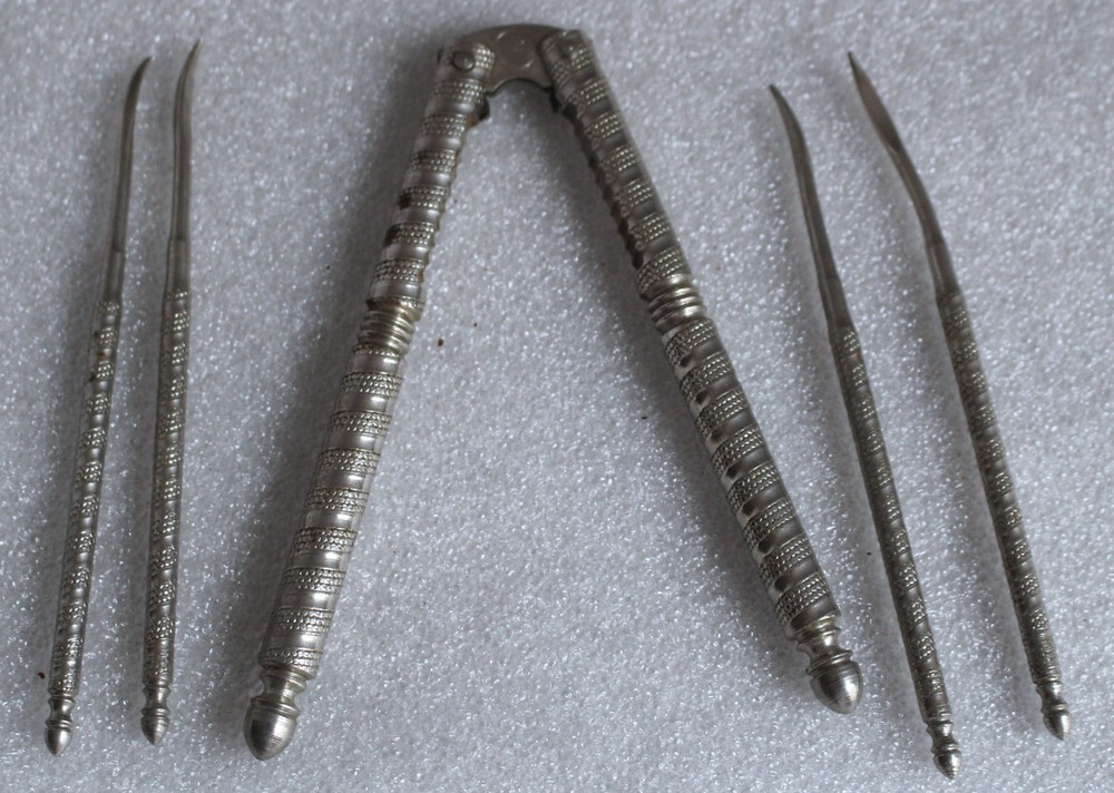 Wooden Nut Cracker Tray with Metal Cracker & Picks