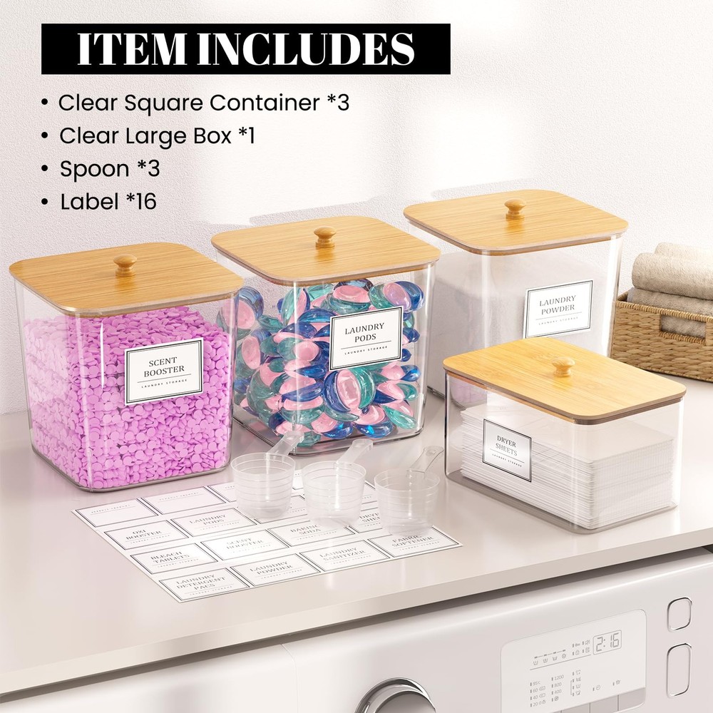 Laundry Pods Storage Container, Clear Laundry Room Organization and Storage,D...