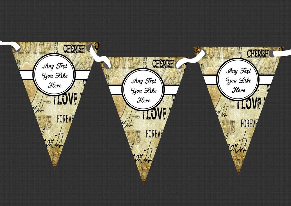 Love Script Gold And Black Personalised Wedding Anniversary Party Bunting