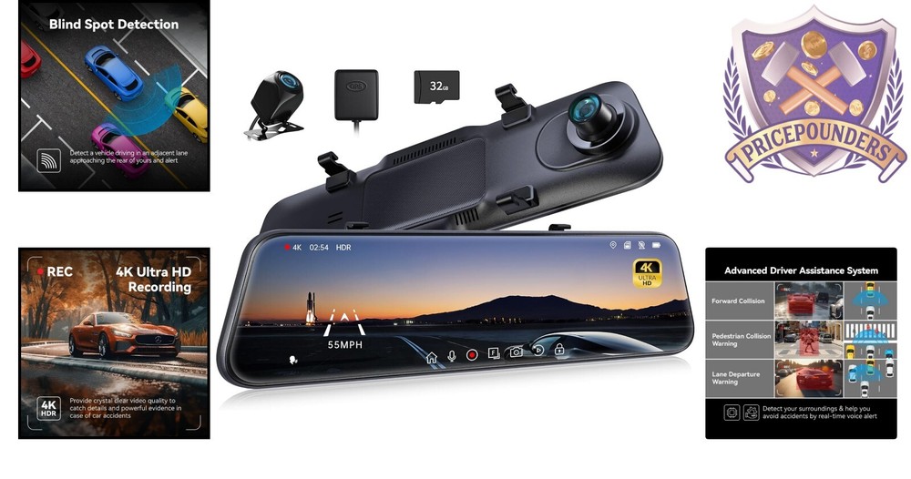 Advanced 4K Dash Cam with Blind Spot Detection - Rearview Mirror Safety Device