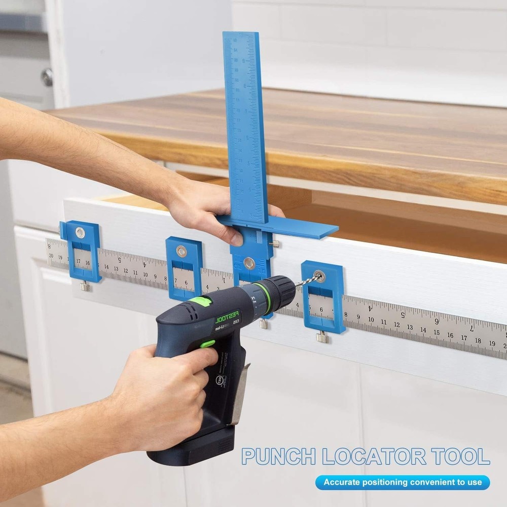 Cabinet Hardware Jig Tool - Adjustable Punch Locator Drill Template Guide, Wood