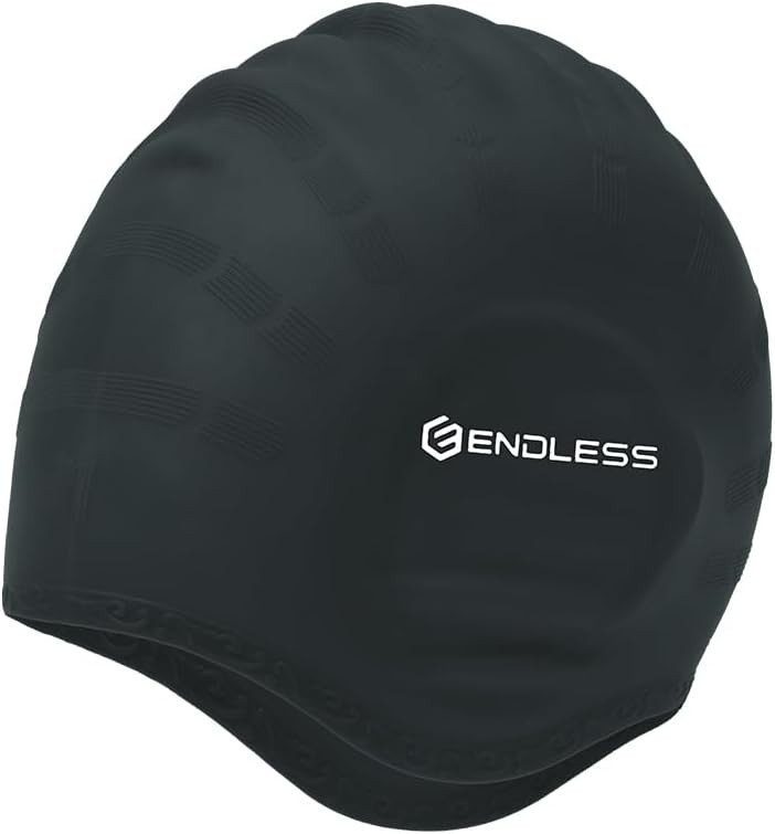 Endless EL1023 Comfortable Silicon Swimming Cap | Ergonomic Ear Pockets | Black