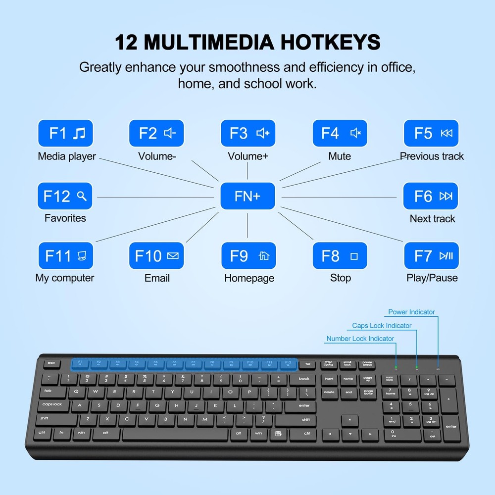 Wireless Keyboard and Mouse Combo, Full Size Silent Ergonomic Keyboard and Mo...