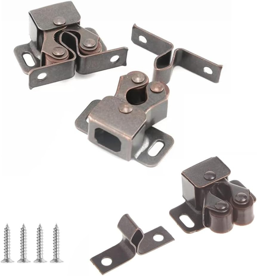 6 Pack Cabinet Latch - Double Roller Catch Hardware for Cupboard Closet Kitchen