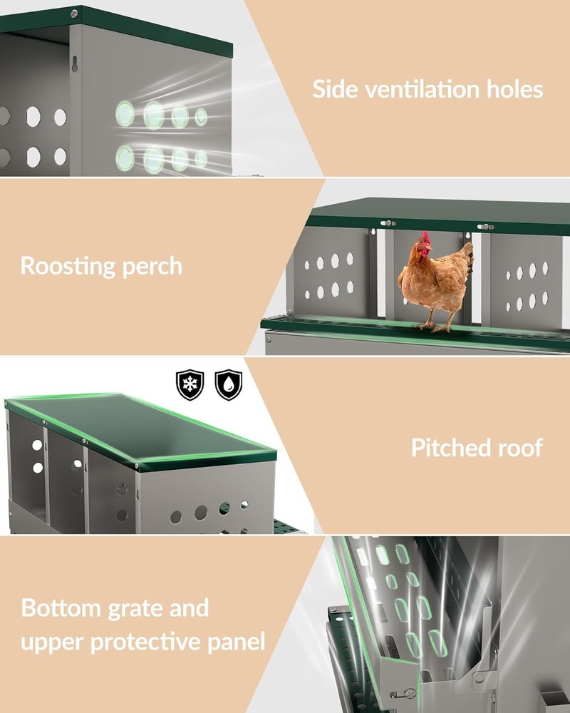 10 Compartments Chicken Nesting Box Coop Egg Laying Box Roll Away Egg Collection