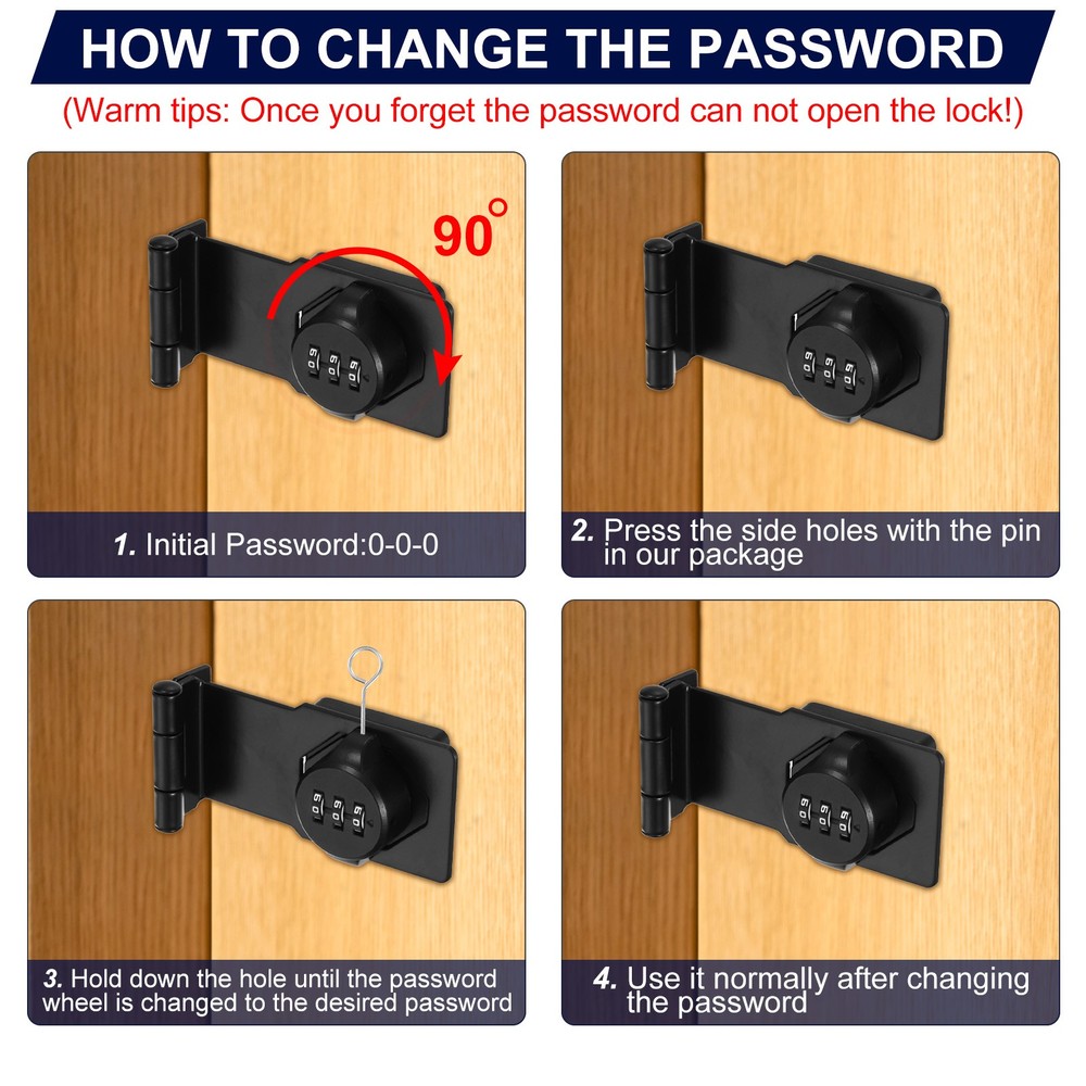 Combination Rotary Hasp Locks Security Door Latch Lock 3 Digit Password Silver