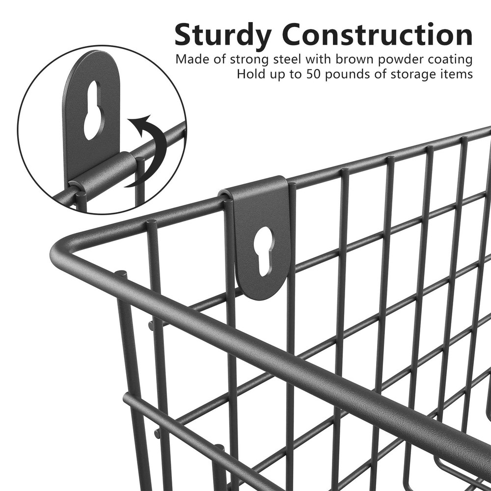 MaraFansie [Extra Large] Wire Basket 2-Pack Hanging Wall 2 Pack, Black-2 Pack