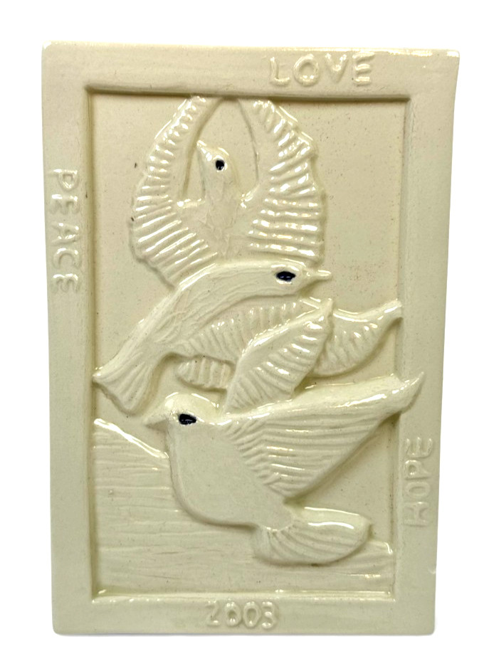 Signed Studio Ceramic Wall Tile Doves 2003 Handcrafted Art Plaque