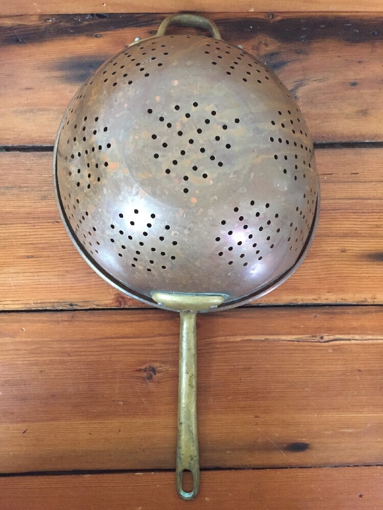 Vintage Antique Solid Copper Water Strainer Colander With Solid Brass Handles