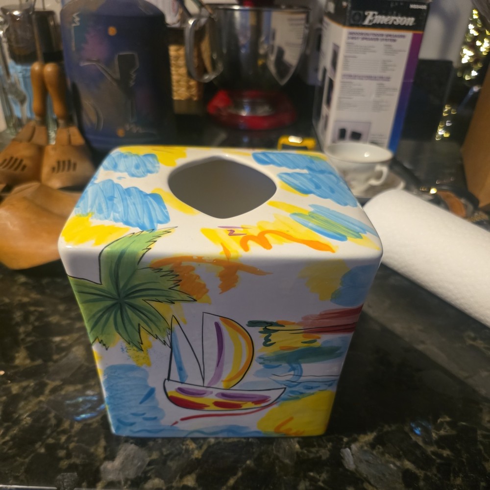 Ceramic Tissue Box Cover Tropical Beach