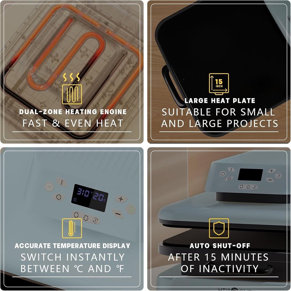 Heat Press 15x15 with Auto Release Feature, Fast Heating & Stable Temperature