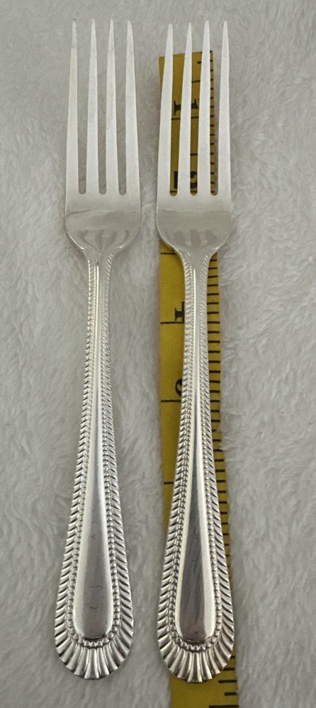 2 WALLACE Wickham Deep Silverplate Dinner Forks Flatware Fan Bead 8”