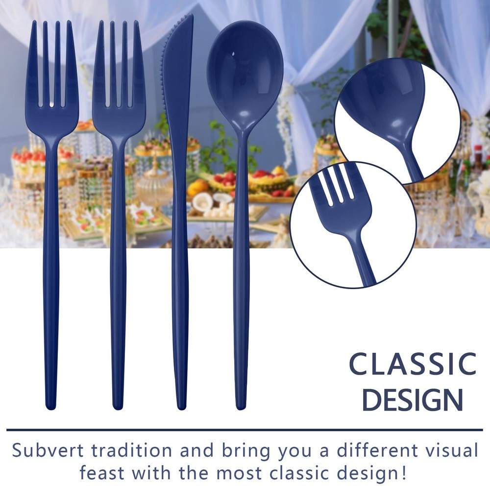 180pcs Blue Plastic Silverware Plastic Silverware Heavy Duty Blue Party Plast...