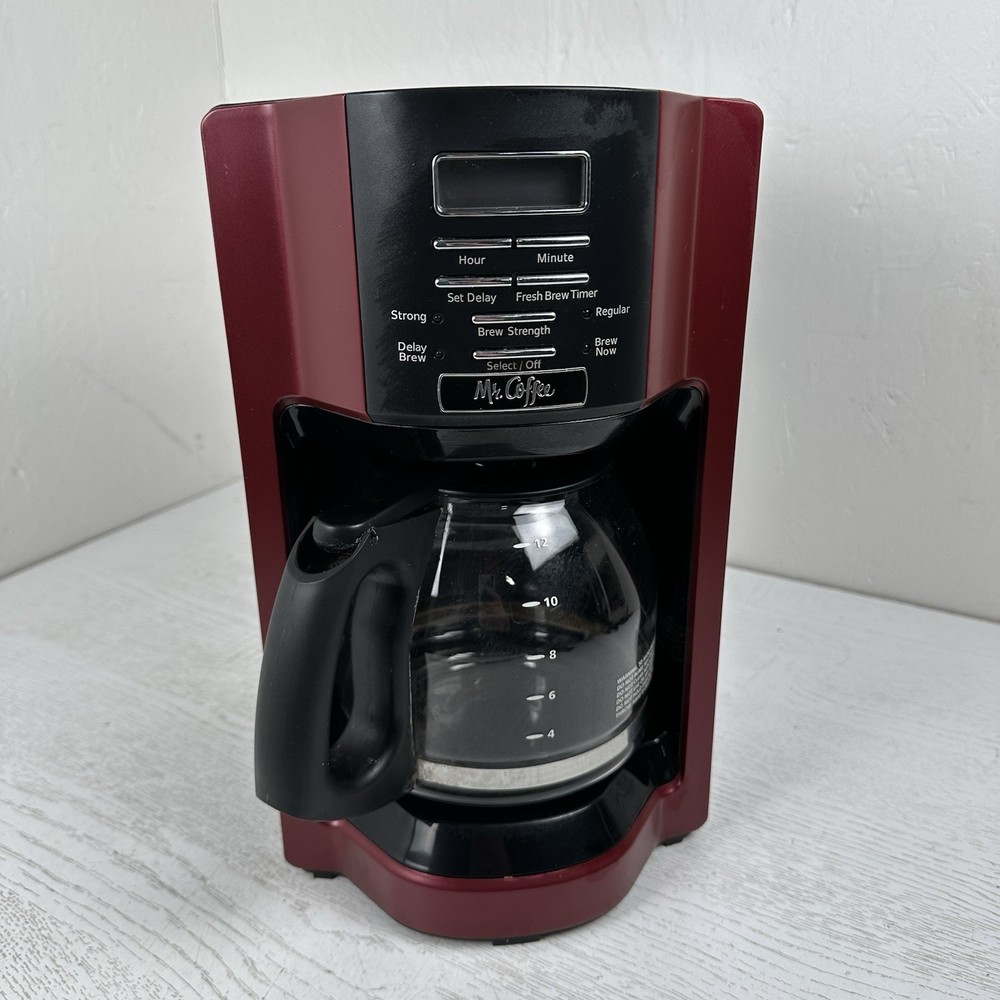 Mr. Coffee 12 Cup Programmable Drip Coffee Maker Brew Strength Selector Dark Red