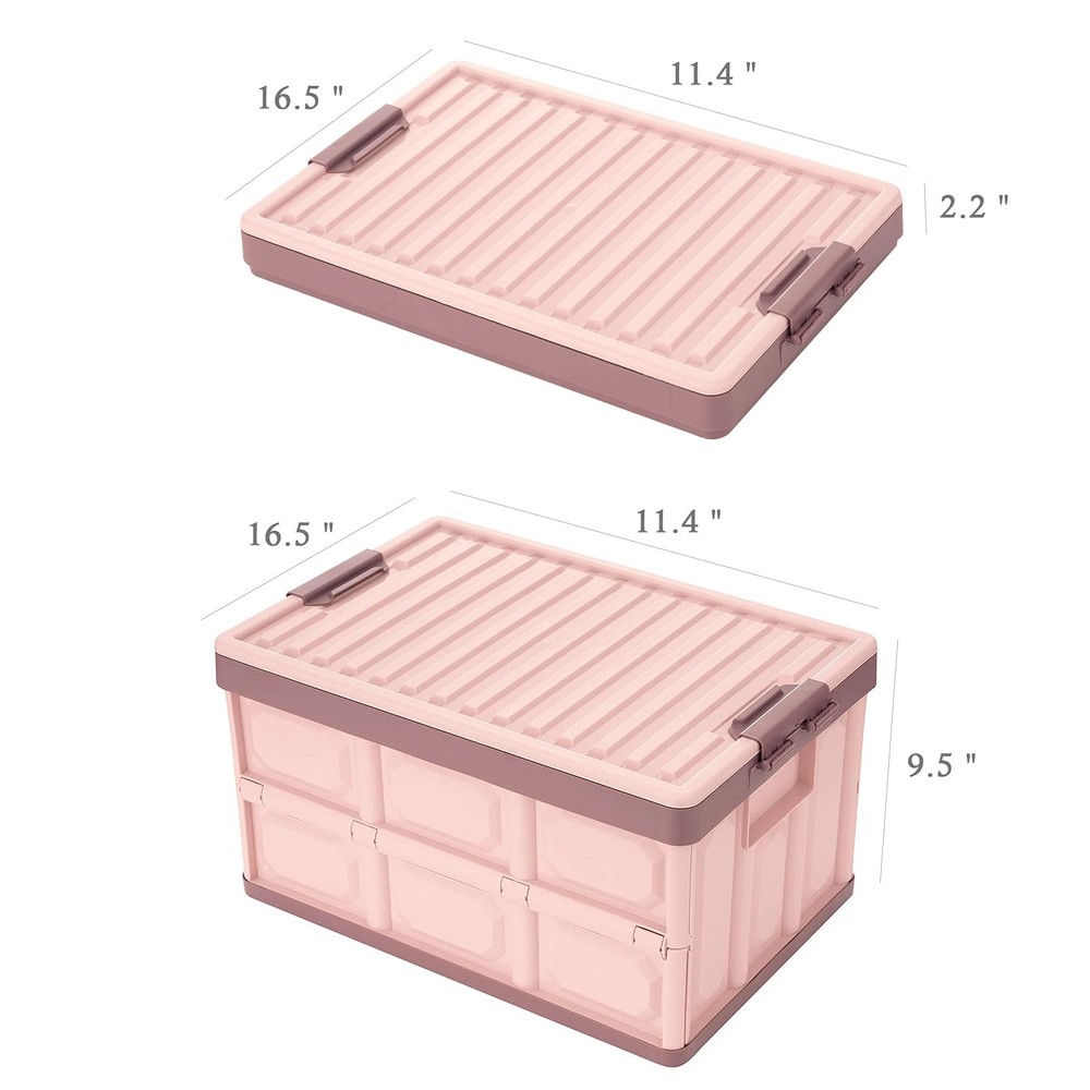 Pink Collapsible Storage Bins with Lids 2-Pack, Folding Plastic Stackable Uti...