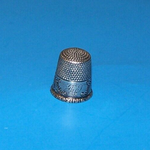 Vintage Sterling Silver #12 Monogram / Engraved Thimble & Crochet Thimble Holder