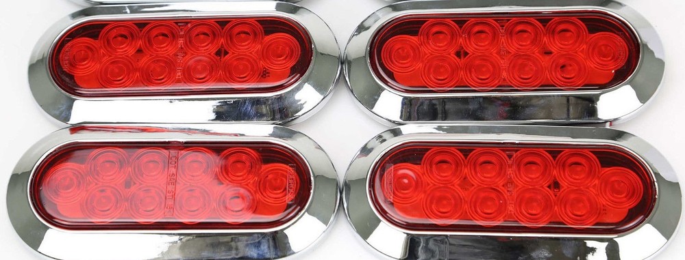 4pcs 6" Chrome Oval Trailer Truck Red 10 LED Surface Mount Stop Turn Tail Lights