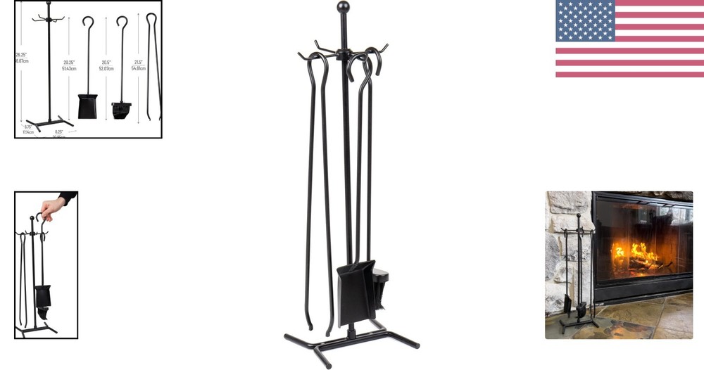 Complete Wrought Iron Fireplace Set - 4 Tools with Easy Assembly and Maintenance