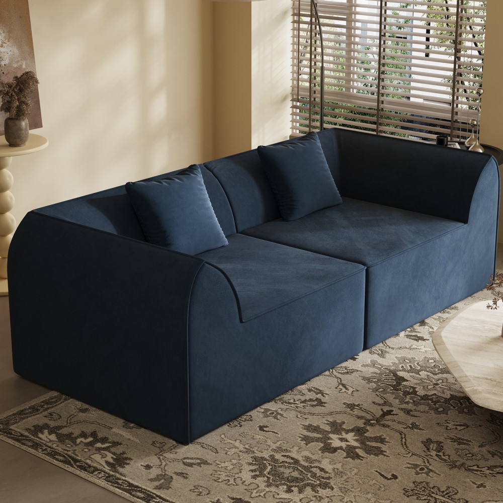 Compressed Memory Foam Sofa w/ Rectangular Pillow 2-Seater Daybed Blue