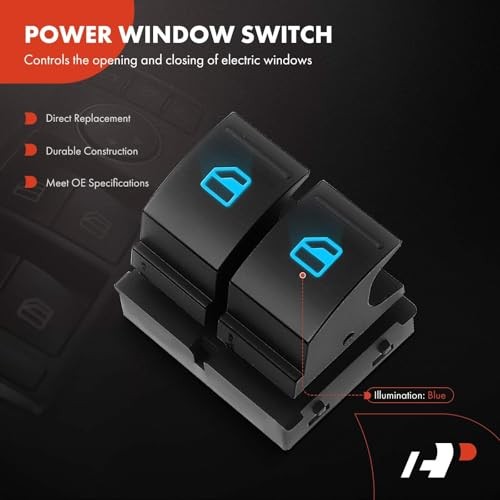 Front Left Driver Power Window Switch Compatible with Volkswagen Golf 2010