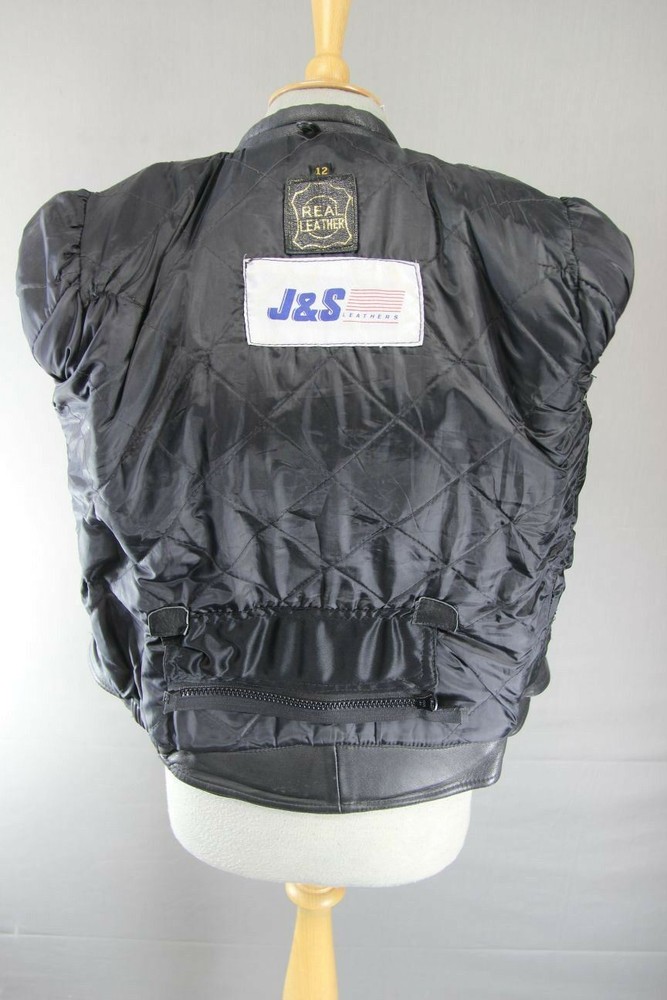 CLASSIC BLACK J&S LEATHERS BIKER JACKET SIZE 12