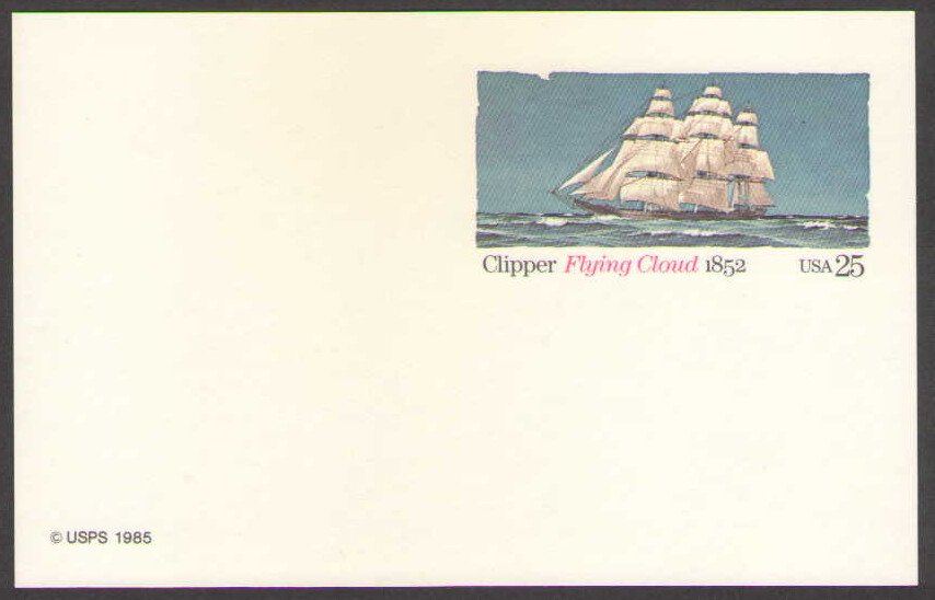 US. UX107. 25c. Clipper Flying Cloud. Postal Card. MNH. 1985