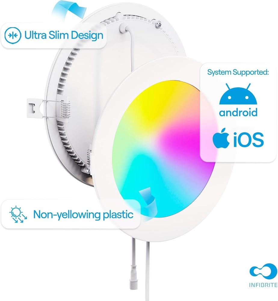InfiBrite 6" Smart Slim Recessed LED Downlight, WiFi, 12W Dimmable, Alexa/Google