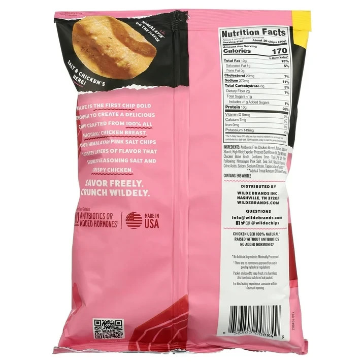 WILDE Protein Chips Himalayan Pink Salt, Thin Crispy High Protein,4.0 Oz