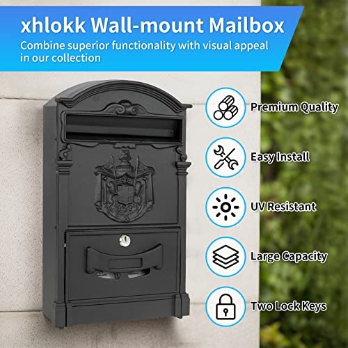 Wall Mount Mailboxes, Rust Resistant Locking Wall Mailbox for Outside, Black
