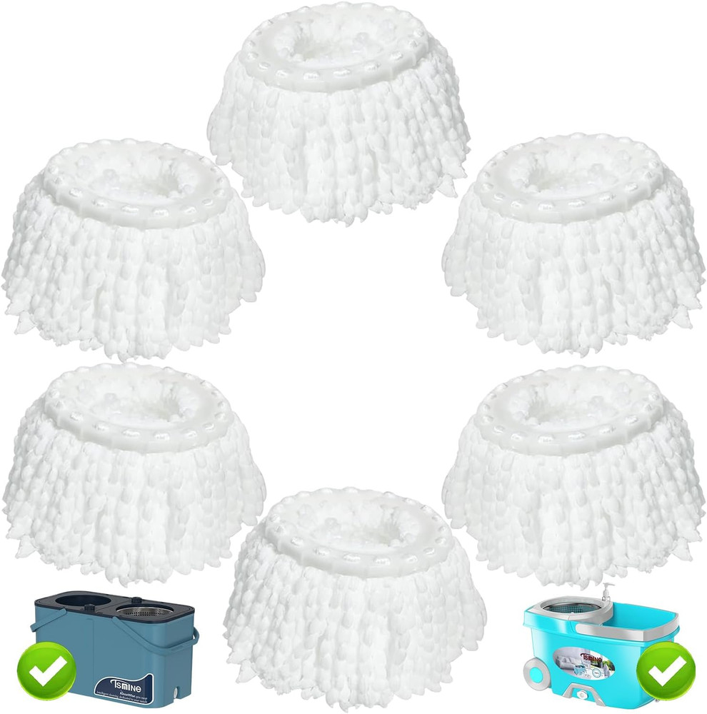 6 Pack Mop Heads Replacements, Compatible with Funclean Spin Mop & Mop Bucke...
