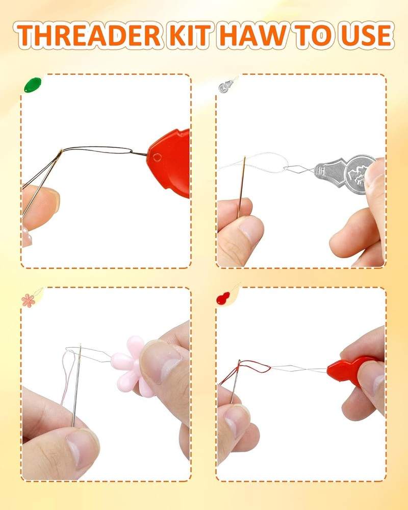 24PCS Needle Threader Kit – 4 Types for Hand & Machine Sewing + Box