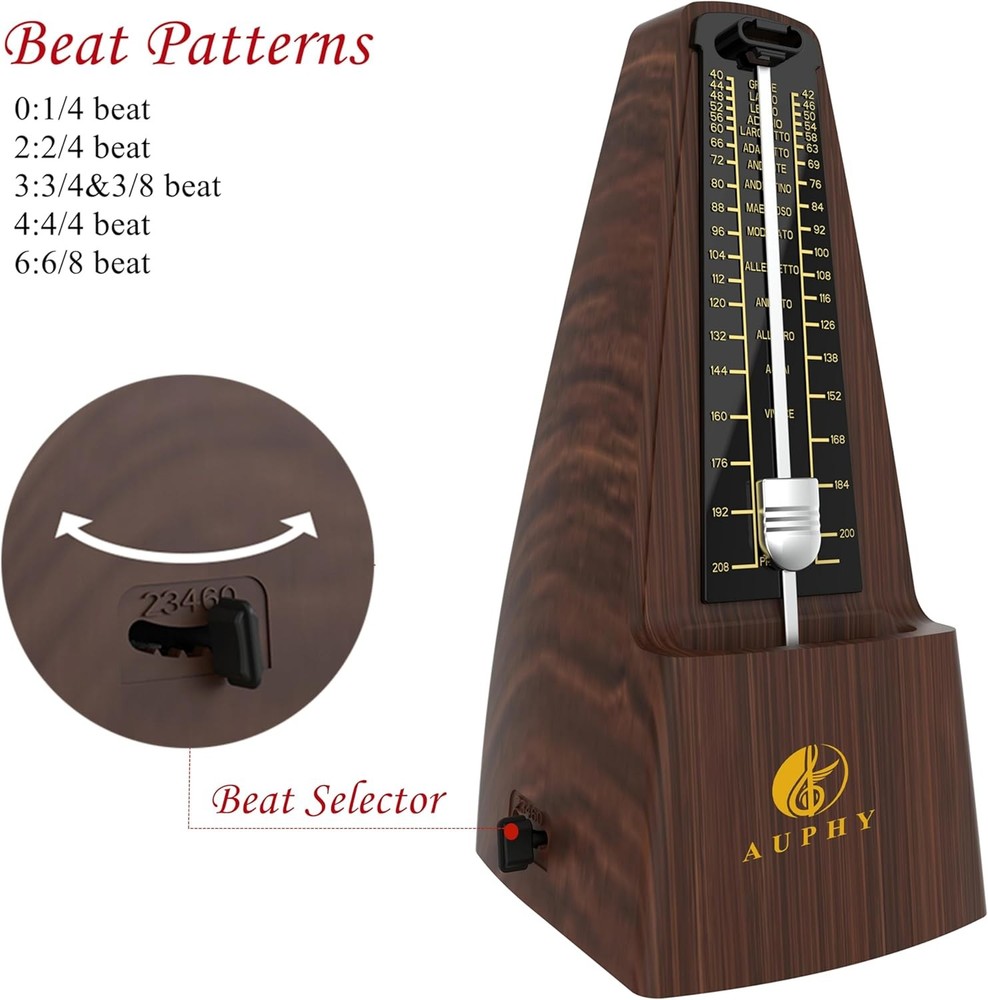 Metronome with Accent Bell, Classic Shape, Accurate Beat, Multiple Beat Modes