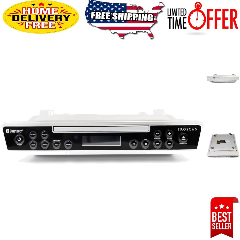 Silver Under Counter CD Player with Bluetooth & Remote - Perfect Kitchen Audio