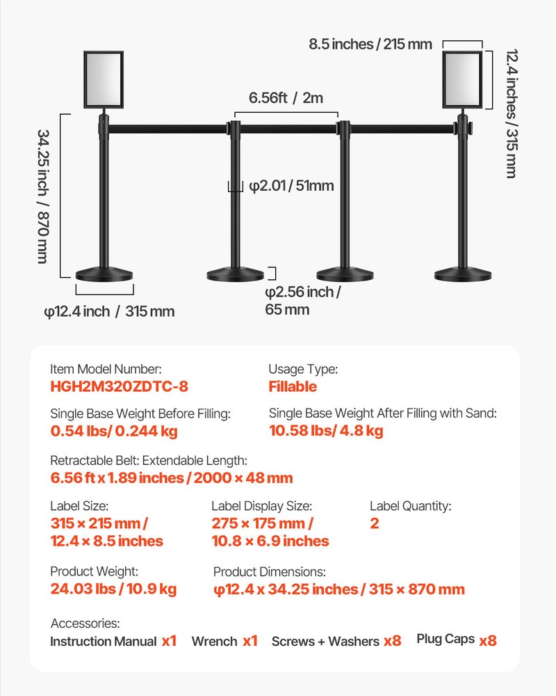 Uimoso 8Pcs Stanchion Post Crowd Control Queue Barrier 4 Retractable Belts