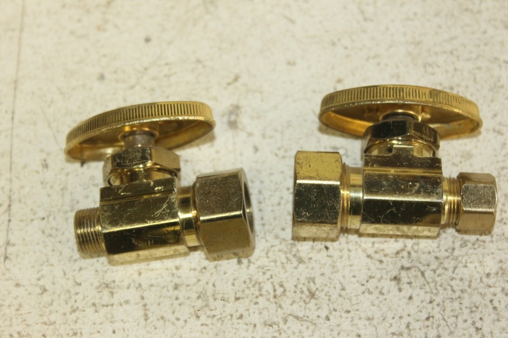Four Polished Brass Straight Compression Valves