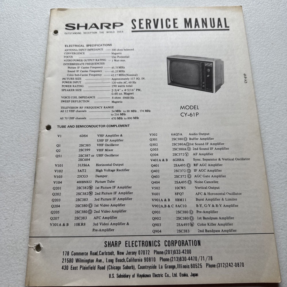 Sharp Television Model CY61-P Service Manual