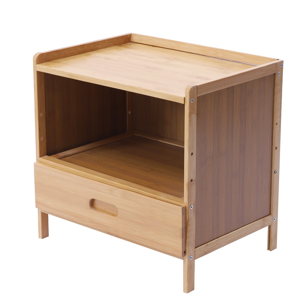 Modern Bamboo End Table with Drawer - Versatile Bedroom Side Table