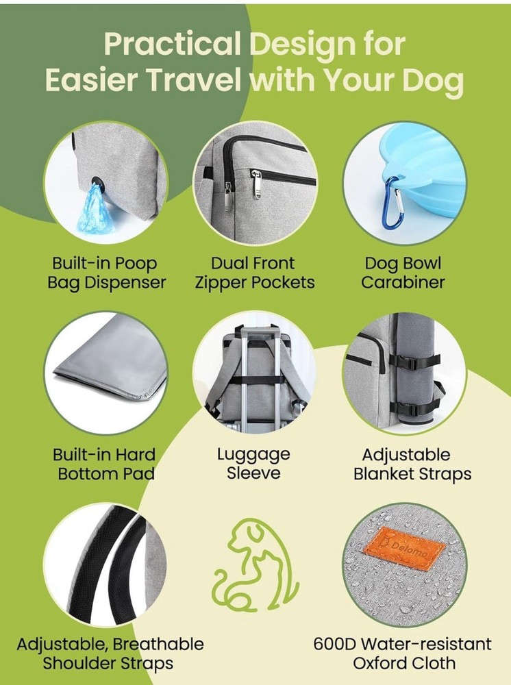 Dog Travel Bag, Airline Approved Organizer Backpack with Multi-Function Grey