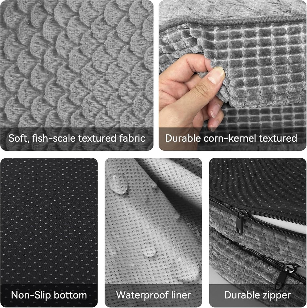 Grey Memory Foam Dog Bed - Extra Large Orthopedic Couch with Waterproof Lining