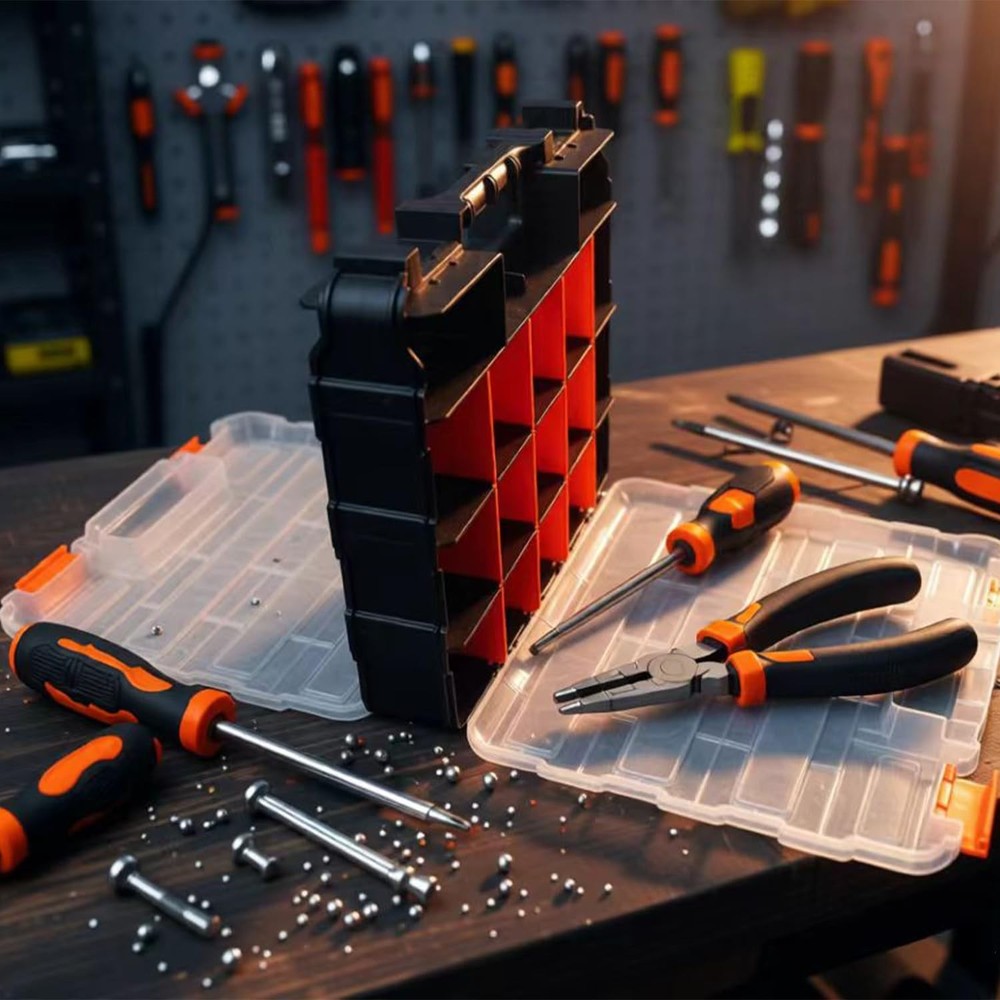 Double Side Tools Organizer, Plastic Tool Box, 34-Compartment, Double Side St...