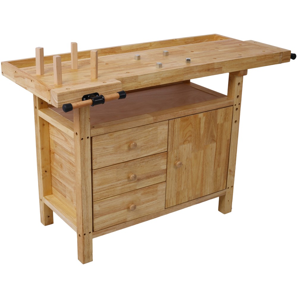 Wood Workbench Wooden Work Bench Workstation Table for Garage Workshop Home