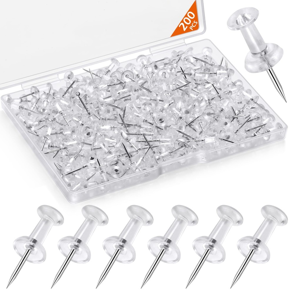 200 Pcs Push Pins Tacks, Thumb Tacks for Wall, Clear Plastic 200pcs,