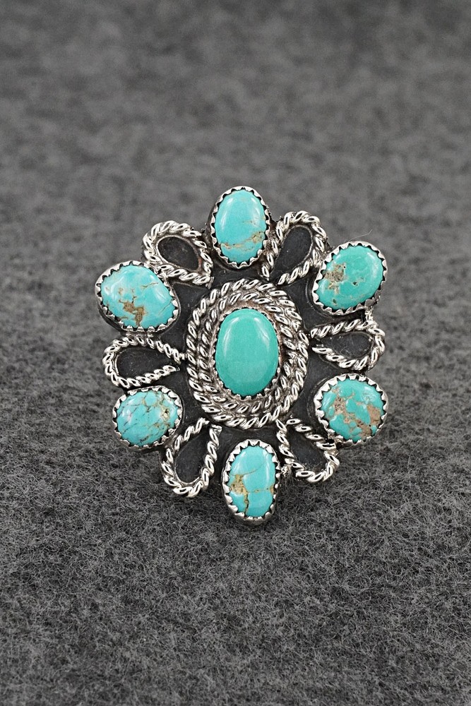 Turquoise & Sterling Silver Ring - Delbert Arviso - Size 8 Adj.