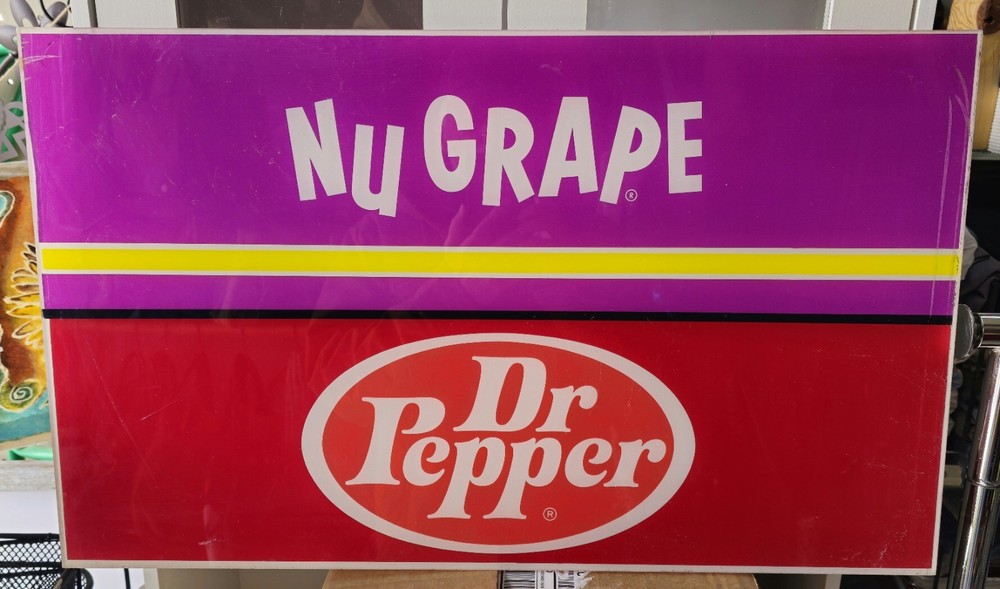 DR Pepper & Nu Grape Soda PLEXIGLASS ADVERTISING Sign 2PC FRONT AND BACK Inserts