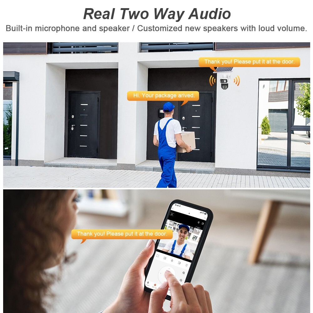 2K WiFi Solar Battery Powered Wireless Security Camera Sys Outdoor PTZ Audio