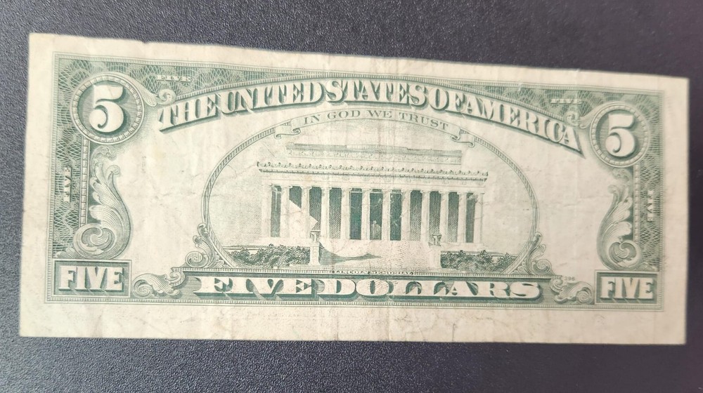 1985 5 dollar bill Miscut ERROR